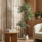 6FT Artificial Ficus Tree Indoor Outdoor, Fake Plants Indoor with White Pot, Realistic White-Edged Leaves Potted Tree for Home Office Decor