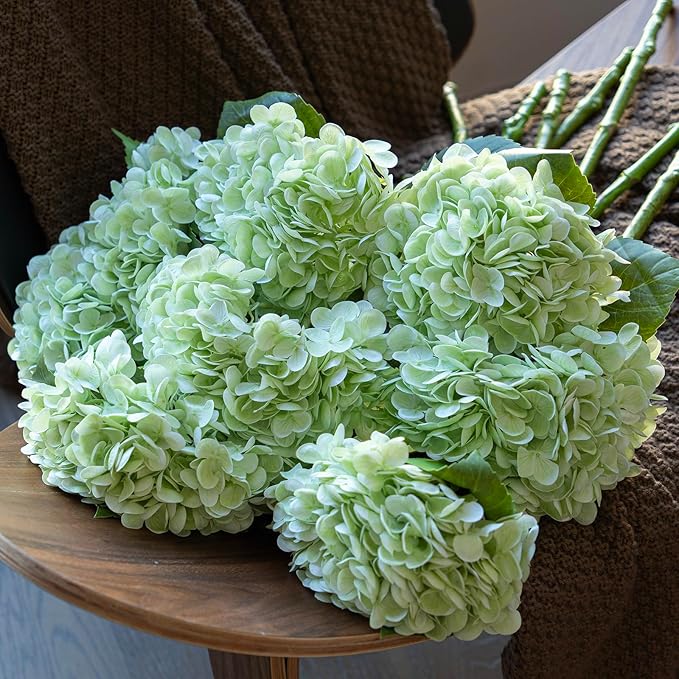 DUYONE 4PCS Artificial Flowers Large Hydrangeas Flowers Latex Bouquet for Wedding Bridal Office Home Party Decoration (2Pcs Green+2Pcs Light Green)