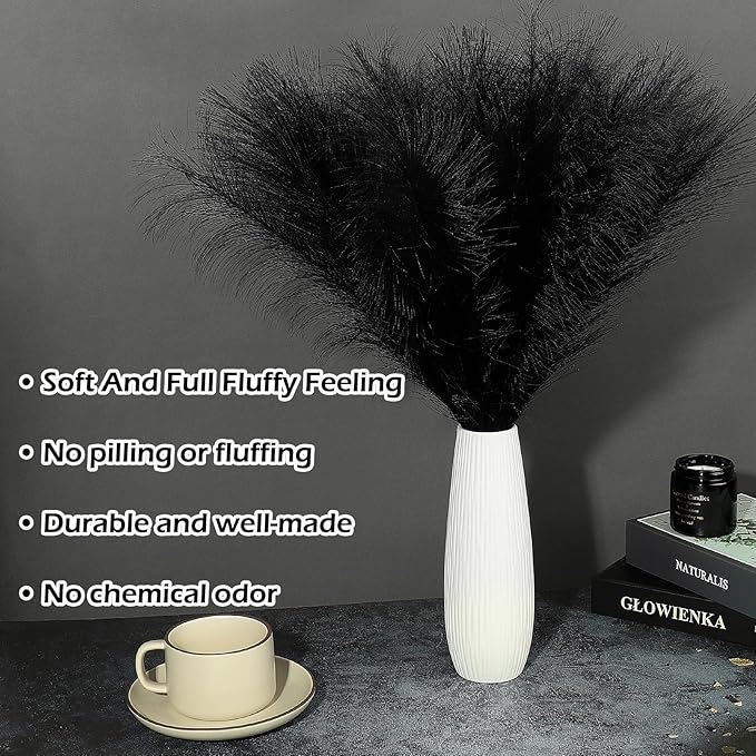 SeptCat 30 Pcs Pampas Grass Black Decor 21.7" Fluffy Faux Short Pampas Grass Artificial Small Pompas Grass Flower Vase Filler for Home Wedding Living Room Wall Party Decoration