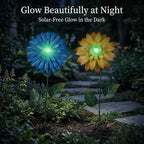 Topadorn Glow in The Dark Flower Garden Stakes – Set of 2, 25" Metal Light-Up Yard Decor with Swaying Flower Design, Outdoor Garden & Pathway Decoration