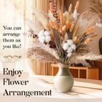 Fall Dried Flower Bouquet – Boho Fall Decor with Pampas Grass, Cotton, and Orange Bunny Tails – Autumn Floral Arrangement for Home, Mantel, or Vase – Fall Decorations for Home Indoor & Porch