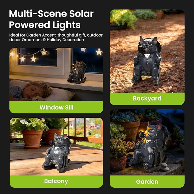 SOWSUN Bully Dog Miniature Garden Statue Solar Bull Dog Decor Outdoor Decoration for Garden Patio Yard Lawn Balcony Ornament, Father's Day Birthday Housewarming Gifts for Man Grandpa, 2.2"x3.35"x4.02