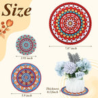 Nuanchu 6 Pcs Boho Plant Pot Coasters 3 Sizes 3.94" 5.9" 7.87", Rubber Absorbent Non-Slip Pot Plant Round Mat Gardening Indoor Outdoor Flower Protect Mat for Table Desk Floor, Colorful