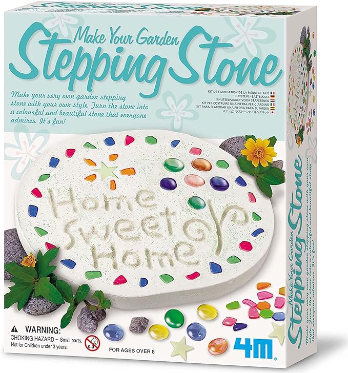 4M: Make Your Garden: Stepping Stone - DIY Ceramic Yard Decor Kit, All-in-1 Art & Craft Set, 7.5" Mold, Decorate W/Beads-Glitter-Stones, Kids Ages 8+