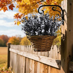 RECUTMS Black Artificial Flowers, 12 Pcs Fake Outdoor UV Resistant Plants Faux Plastic Greenery Shrubs Indoor Outside Hanging Planter Flower Decoration, Garden Decor (Black+White Eucalyptus)