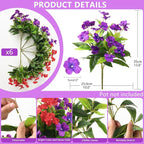 Artificial Impatiens Flowers for Outdoors, 6 Bundles Silk Fake Flowers for Spring Summer Decoration, UV Resistant Faux Plants Plastic Bouquet for Home Planter Porch Patio Yard Decor(Red Purple)