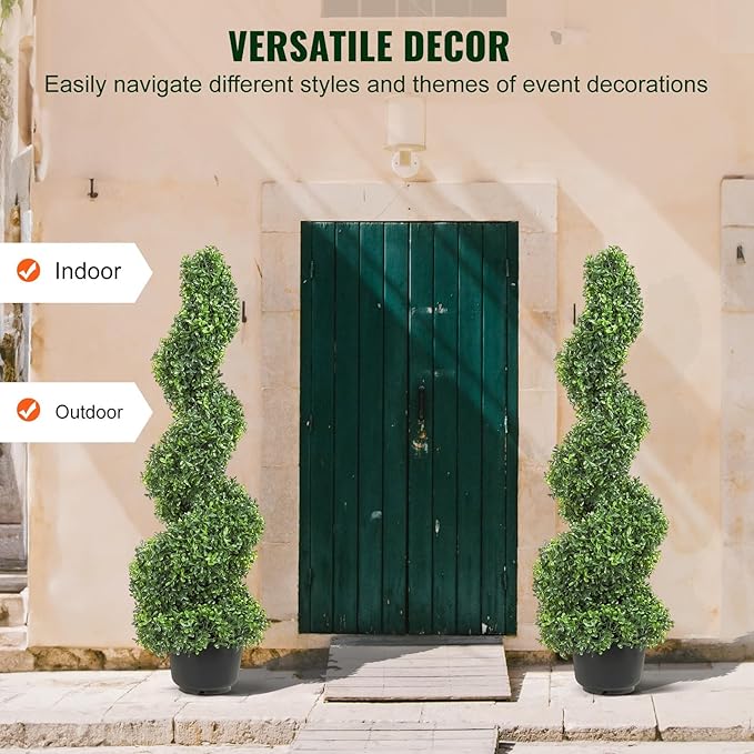 VEVOR Artificial Boxwood Spiral Topiary Trees, 3ft Tall (2 Pieces) Faux Plant Outdoor, All-Year Green Fake Plant with Replaceable Leaves for Decorative/Indoor/Porch/Garden