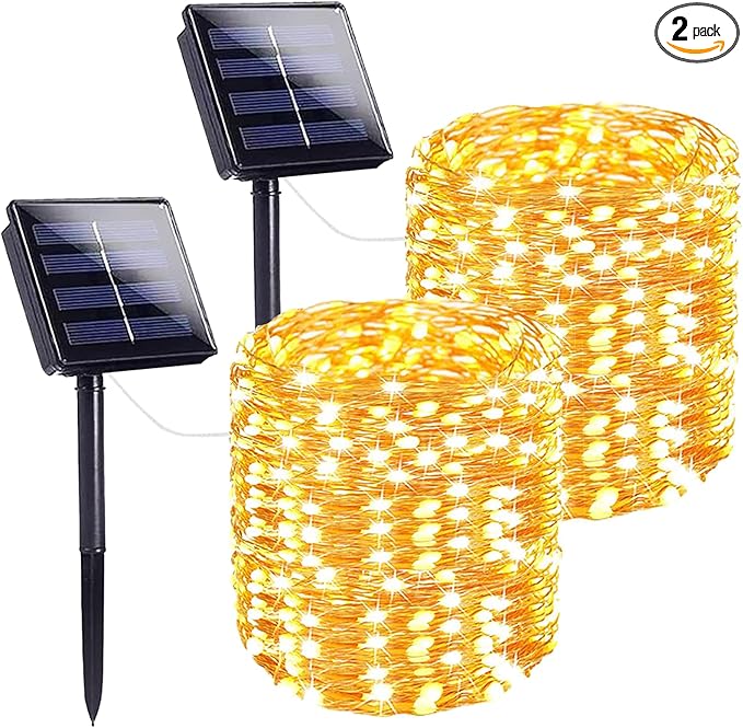 Extra-Long 144FT Solar String Lights for Outside, 2 Pack 400LED Solar Fairy Lights Outdoor Waterproof, Copper Wire with 8 Modes Solar Twinkle Lights for Tree Garden Party Patio Xmas Decor (Warm White)