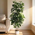 Garvee Artificial Umbrella Tree Plant, 4 ft Tall Faux Schefflera Tree in Black Pot, Large Fake Potted Decorative Plant for Indoor Home Office Decor, Housewarming Gift