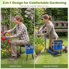 2-in-1 Garden Kneeler and Seat, Folding Garden Seat w/EVA Foam Kneeling Pad & Removable Tools Pouch, Sturdy Steel Frame, No Assembly, Portable Heavy Duty Garden Stool for Women Men Seniors