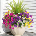 Artificial Flowers Fake Plants for Outdoors Decoration, 12 Bundles Silk Morning Glory with Boston Fern Realistic UV Resistant Faux Spring Flowers for Outside Planter Yard Patio Garden Home Indoor Urn