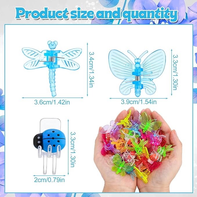100Pcs Orchid Clips Butterfly Ladybug Plant Clips Dragonfly Orchid Support Clips Portable Cute Vine Clips for Support Garden Plant Flower Vine, Mix Color