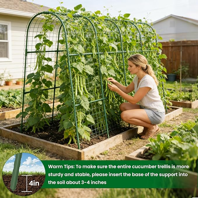 Cucumber Trellis for Raised Bed 64" L x 48" H, U-Shape Garden Trellis for Climbing Plants Outdoor, Metal Arch Trellis for Vegetables, Plant Support for Tomato Pea Zucchini Grape Flowers