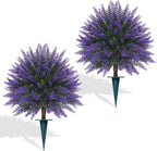 Yangrass Artificial Lavender Topiary Bushes with Ground Spike, 24" Set of 2 Faux Lavender Boxwood Ball Trees UV Resistant Fake Greenery Plants for Indoor & Outdoor Spring Porch Decor