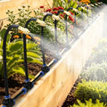 49ft Drip Irrigation System - Includes 15pcs 360° Adjustable Sprayers, 5/16" PE Tubing, 1/2" & 3/4" Faucet Adapters, Automatic Garden Watering Sprinkler System Kit for Raised Bed Plants Lawn