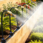 49ft Drip Irrigation System - Includes 15pcs 360° Adjustable Sprayers, 5/16" PE Tubing, 1/2" & 3/4" Faucet Adapters, Automatic Garden Watering Sprinkler System Kit for Raised Bed Plants Lawn