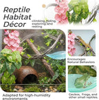 Crested Gecko Terrarium Decor Kit - 5PCS Rainforest Tank Accessories with Coconut Hide, Climbing Vines, Leaf Platform & Artificial Plants - Habitat Enrichment for Humidity & Hiding(Pink)