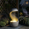 37" S-Shaped Outdoor Water Fountain with LED Lights, Modern Resin Cascading Waterfall Feature for Garden, Patio, Backyard or Porch, Large Decorative Zen Water Feature – 21" L x 21" W x 37.9" H
