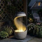 37" S-Shaped Outdoor Water Fountain with LED Lights, Modern Resin Cascading Waterfall Feature for Garden, Patio, Backyard or Porch, Large Decorative Zen Water Feature – 21" L x 21" W x 37.9" H