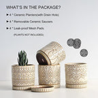 Gepege 4 Inch Small Indoor Succulent Ceramic Planter Pot with Drainage Holes and Saucers for Plants, Birthday for Women Mom