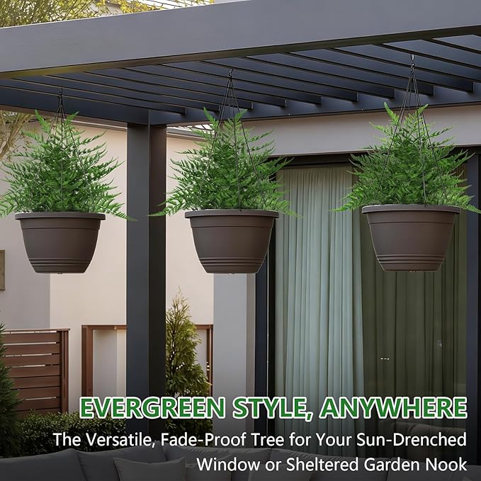 Grooy Artificial Fern Topiary Ball with Ground Spike, Set of 2 Realistic Boston Fern Plants Shrub, Fake UV Resistant Evergreen Bushes Tree for Porch Garden Indoor Outdoor Decor
