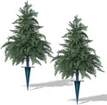 Artificial Cedar Topiary Trees with Ground Spike, 2 Pack Fake Pine Shrubs Bushes, UV Resistant Faux Evergreen Cypress Tree Plants for Indoor Outdoor Planters Front Porch
