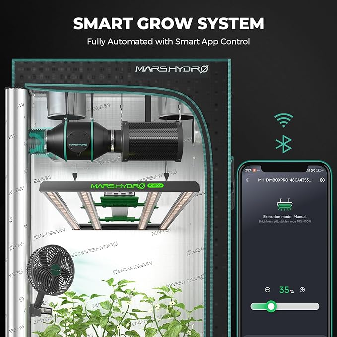 Mars Hydro 3x3 Smart Grow Tent Kit Complete System,FC-E3000 APP Control Dimmable 1184Pcs LED Grow Light,1680D High Reflective Mylar,with Smart WiFi Control Ventilation System,10 Speed Clip Fan