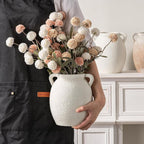 Dobbyby Ceramic Flower Vase 7.6 inch Farmhouse Rustic Vase Decorative Pottery Terracotta Vases for Home Decor Table Mantle Fireplace Living Room Bathroom Wedding Centerpiece (White-Upgraded)