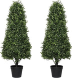 3ft Artificial Boxwood Topiary Trees (Set of 2) - UV Resistant Faux Plants Outdoor, Realistic 36" Fake Cone Bushes and Shrubs for Front Porch, Planter, Patio, Evergreen