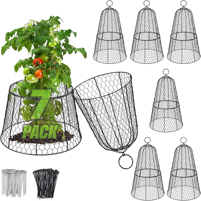 Cloche Plant Protectors from Animals - 17.3"Hx11.8"D Chicken Wire Plant Covers with Removable Flip-Top Design, Rustproof Metal Garden Cloches Keep Rabbits, Squirrels, Deers, Birds Out - 7 Pack
