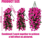 Sggvecsy Artificial Fake Hanging Flowers Plants for Outdoor Outside Spring Summer Decoration 4PCS Faux Silk UV Resistant Realistic Morning Glory Trailing Vines for Home Porch Patio Balcony(Purple red)