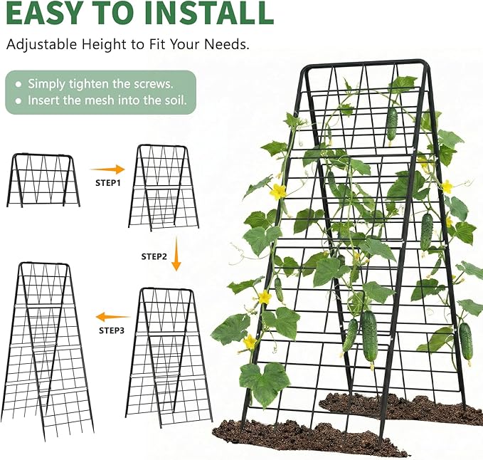 2 Pack Cucumber Trellis, 59" High Foldable A-Frame Garden Trellis for Raised Bed Garden Grow Support with Plant Support Clips Ties for Cucumber,Tomato, Climbing Plants and Flowers