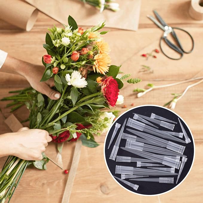 50 PCS Clear Floral Water Tubes, 3 Sizes Plastic Flower Stems Water Tubes, Pointed End Floral Vials Posy Picks for DIY Cake Decoration Flower Arrangement Bouquets