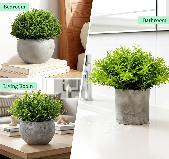 Lemonfilter Small Fake Plants, 5 Pack Mini Potted Artificial Eucalyptus Plant Greenery Plastic Fake Plants Faux Plant for Table Shelve Bathroom Kitchen Rustic Farmhouse Indoor Decor