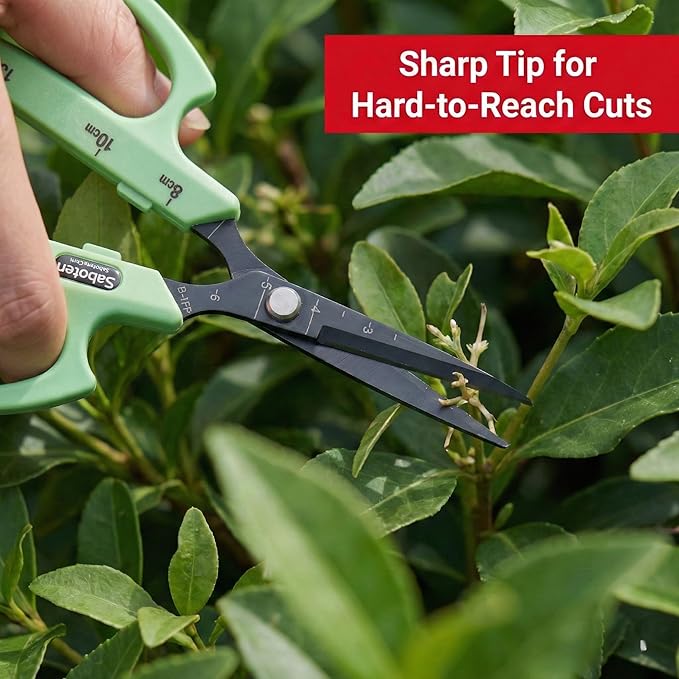 Saboten Fluorine Coated Straight Blade Trimming Scissors Green PT-1 160mm Precision Gardening Bonsai and Floral Shears Made in Japan