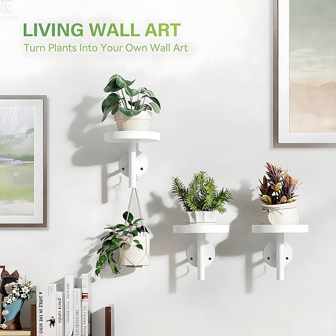 DELLAN Wall Plant Holder, 3 Pack Metal Wall Planters Stand Floating Shelves for Indoor Plants, Window Sill Plant Decor for Bedroom, Bathroom, Living Room, Home, Office, All White