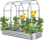 KING BIRD Raised Garden Bed with Arched Trellis Galvanized Planter Garden Box Outdoor for Gardening, Climbing Vegetables, Flowers 7.87x3.94x0.98 Ft, Silver