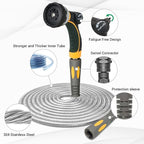 TheFitLife Flexible Metal Garden Hose - 25 FT Lightweight Stainless Steel Water Hose with Solid Fittings and Sprayer Nozzle - Leak Proof, Kink Free, Anti-rust, Large Diameter, Durable and Easy Storage