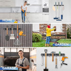 ZONGOOL 2 Pack Mop Broom Holder Wall Mount, Broom Organizer Storage Tool Racks Stainless Steel Self Adhesive Heavy Duty Hooks for Home Kitchen Garden (3 Racks with 4 Hooks, Black)