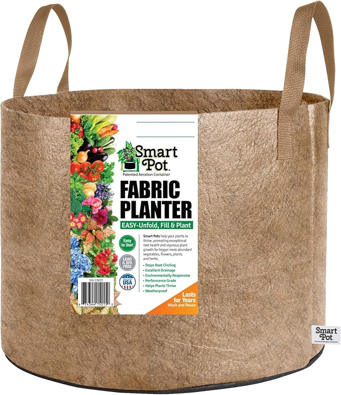 Smart Pots 20-Gallon Smart Pot Soft-Sided Container, Tan with Strap Handles