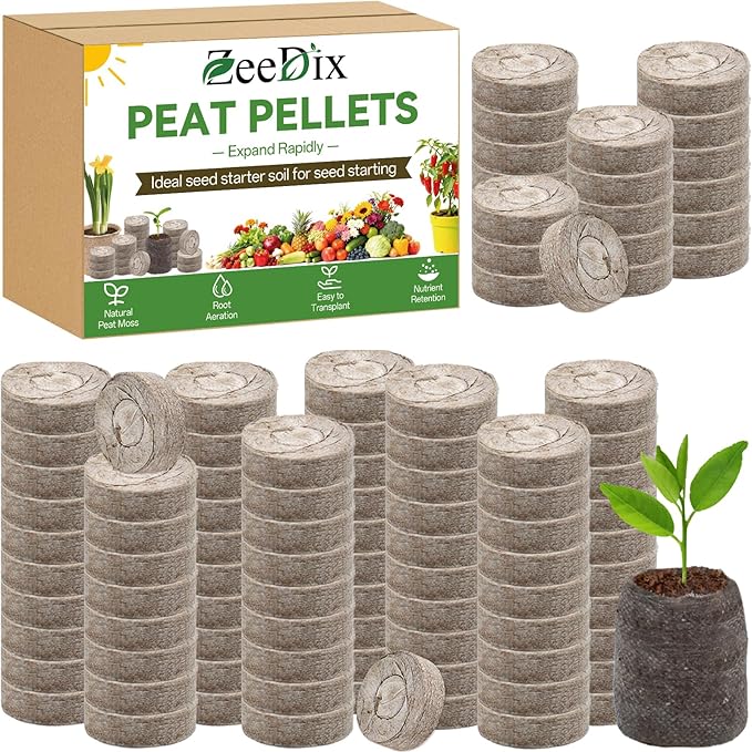 ZeeDix 200 Pcs (30mm) Peat Pellet Fiber Soil Plant Seed Starters- Seed Starter Pellets Pods Compressed Peat Pellets for Grow Herbs, Plant, Flowers, Vegetables, Seed Pods for Planting Easy Transplant