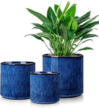 vancasso 6"+8"+10" Ceramic Pot for Plants, Large Outdoor Indoor Planter Pots with Drainage Holes, Set of 3, Blue