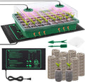 Hahood Seed Starter Kit with Grow Light Seedling Heat Mat 48 Cells Seed Starter Tray with Humidity Dome and Base Germination Trays Plastic Growing Trays Plant Propagation Kit for Seed Starting, Green