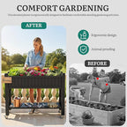 YITAHOME 42.5x17.3x35.4 in Raised Garden Bed, Outdoor Plastic Planter Box with Wheels, Legs, Drain Plug, and Storage Shelf for Plants, Vegetables, Flowers, Herbs, Black
