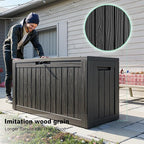 90 Gallon Waterproof Resin Deck Box, UV Resistant Outdoor Storage for Garden, Patio, Porch, Delivery, Striped Black