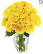 KaBloom - Bouquet of 18 Fresh Yellow Roses (Farm-Fresh, Long-Stem) with Vase - Fresh Flowers for Birthday, Valentine's & Mother's Day