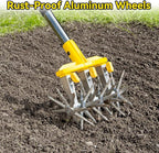 Rotary Cultivator Garden Tool with Extra-Large Tines, 74-Inch Long Handle Manual Tiller Cultivator, Heavy-Duty Rotary Hand Tiller for Soil Mixing, Reseeding Grass, Gardening, Lawn Care