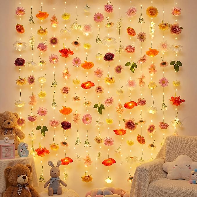 Suncalla 6 Pcs 35.4ft Hanging Flowers Garlands Backdrop Lighted Floating Fake Wildflower Vines LED Floral Garland Ceiling for Spring Wedding Bridal Shower Birthday Graduation Party (Vivid,Multicolor)