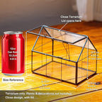 NCYP Mini Glass Terrarium with Lid - 6.1" x 4.25" x 4.92" House Shape Closed Planter Pot for Small Cactus, Succulents Plant - Home Garden Office Tabletop Geometric Decor, Black (Terrarium Only)