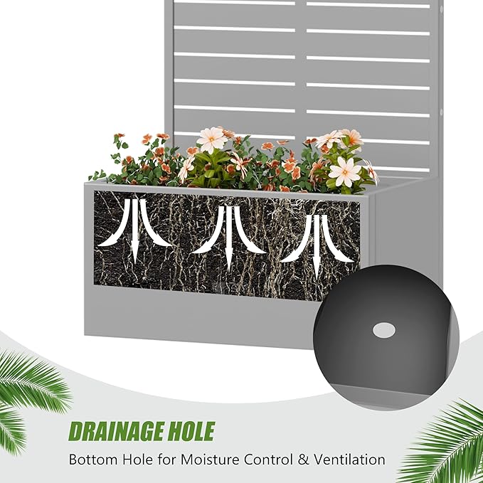 Casaphoria Metal Raised Garden Bed with Trellis, 59"x30"x12" Planter Box for Climbing Plants, Vegetables & Vines, Features Drainage Holes and Privacy Screen (Black-Louvered)